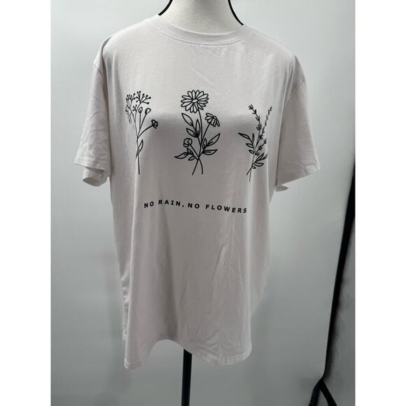 Shein Curve 0XL Women's White "No Rain No Flowers" Basic Tee Shirt Comfortable - Picture 2 of 5